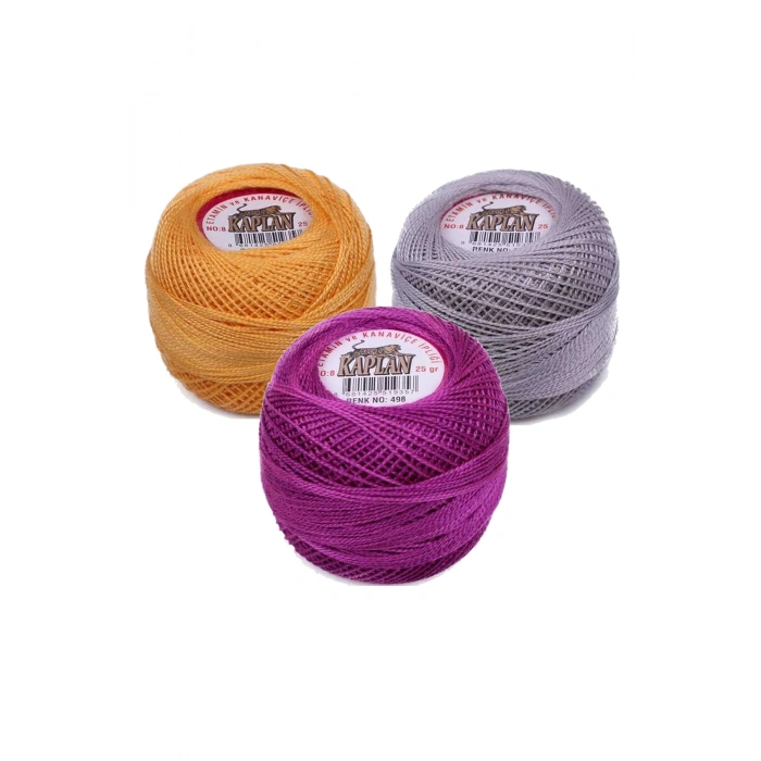 3 Adet Kaplan Etamin Ve Kanaviçe İpi 8 No Kod/Renk: 444 - 316 - 498 - 