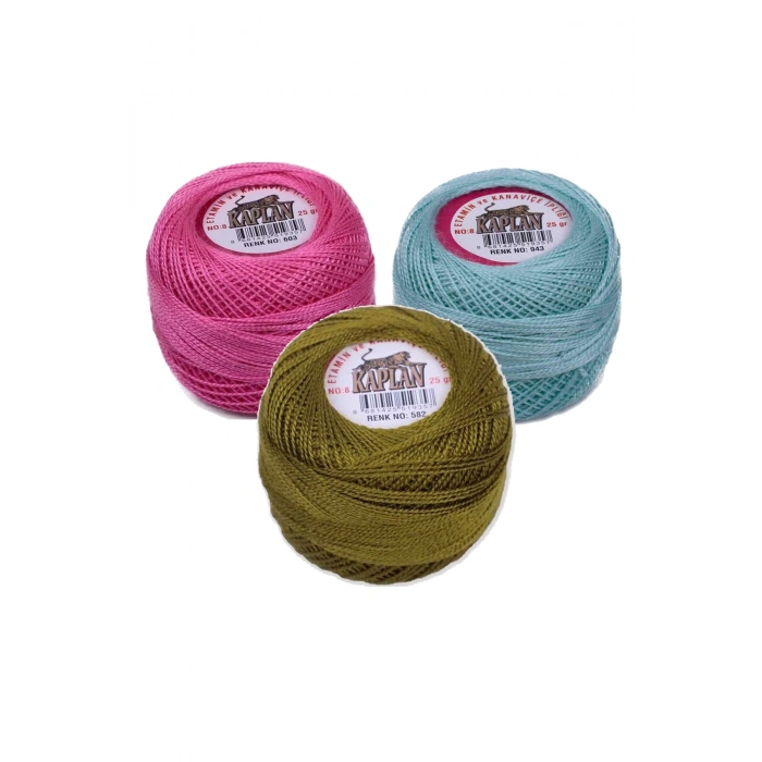 3 Adet Kaplan Etamin Ve Kanaviçe İpi 8 No Kod/Renk: 603 - 943 - 582 - 