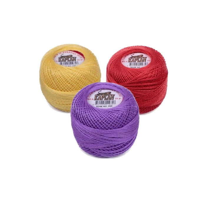 3 Adet Kaplan Etamin Ve Kanaviçe İpi 8 No Kod/Renk: 742 - 666 - 550 - 