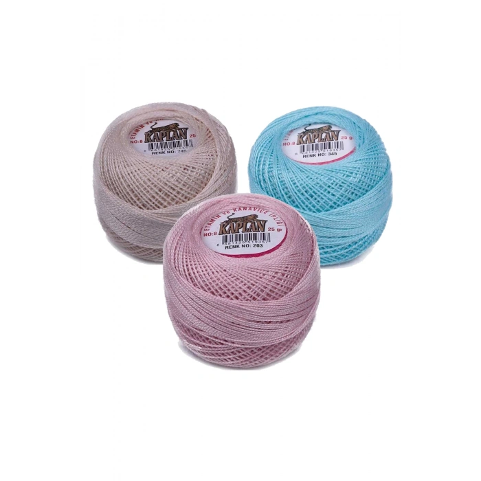 3 Adet Kaplan Etamin Ve Kanaviçe İpi 8 No Kod/Renk: 745 - 345 - 203 - 