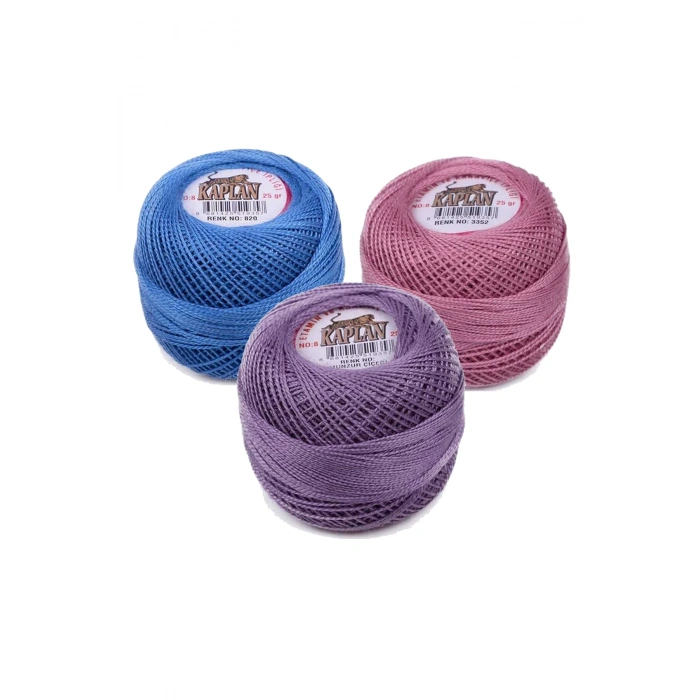 3 Adet Kaplan Etamin Ve Kanaviçe İpi 8 No Kod/Renk: 820 - 3352 - MUNZUR ÇİÇEĞİ - 