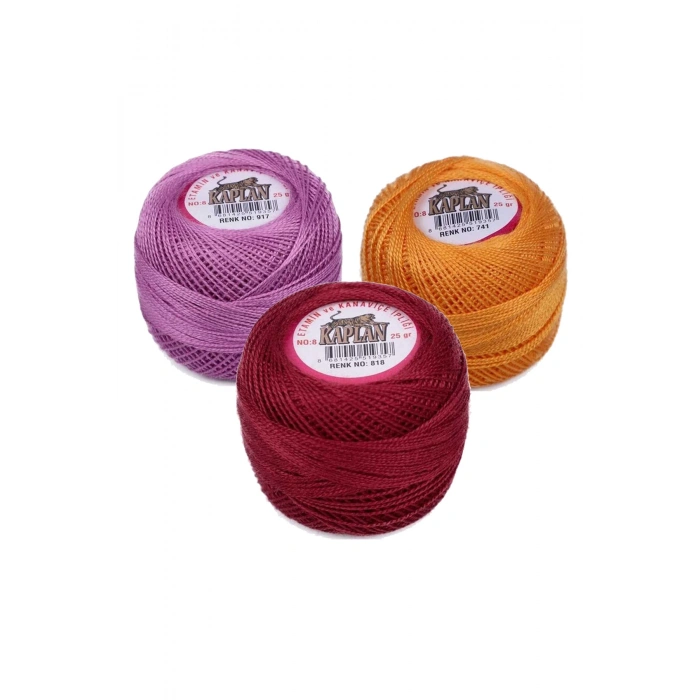 3 Adet Kaplan Etamin Ve Kanaviçe İpi 8 No Kod/Renk: 917 - 741 - 818 - 