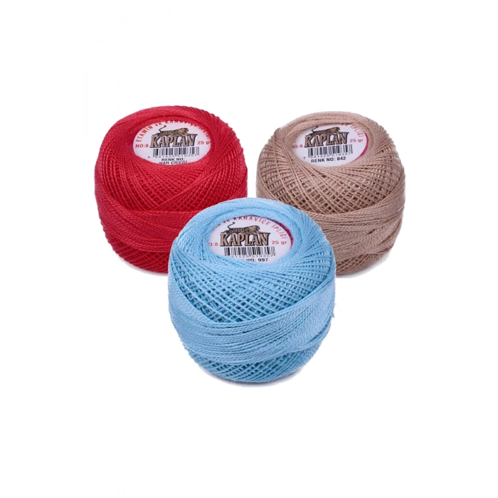 3 Adet Kaplan Etamin Ve Kanaviçe İpi 8 No Kod/Renk: NAR ÇİÇEĞİ - 842 - 997 - 