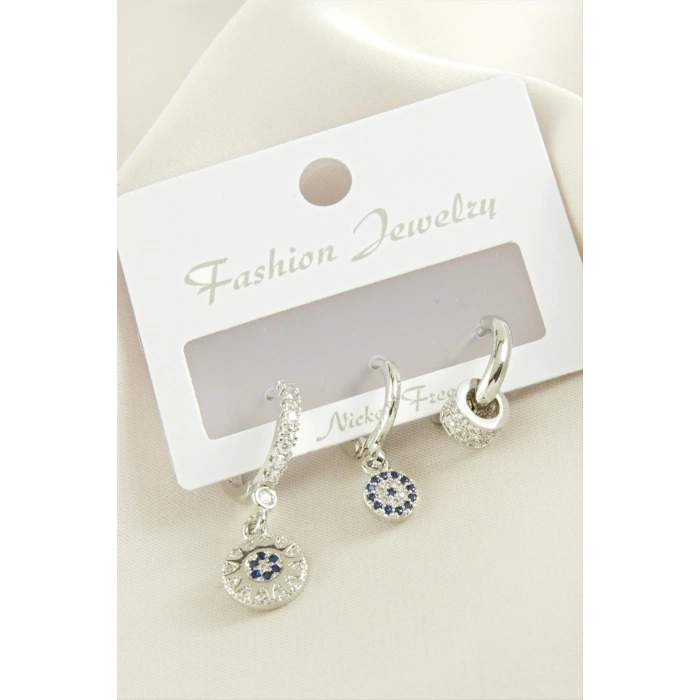 3 Adet Nazar Zirkon Taşlı Küpe