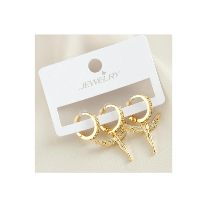 3 Adet Peri Zirkon Taşlı Küpe