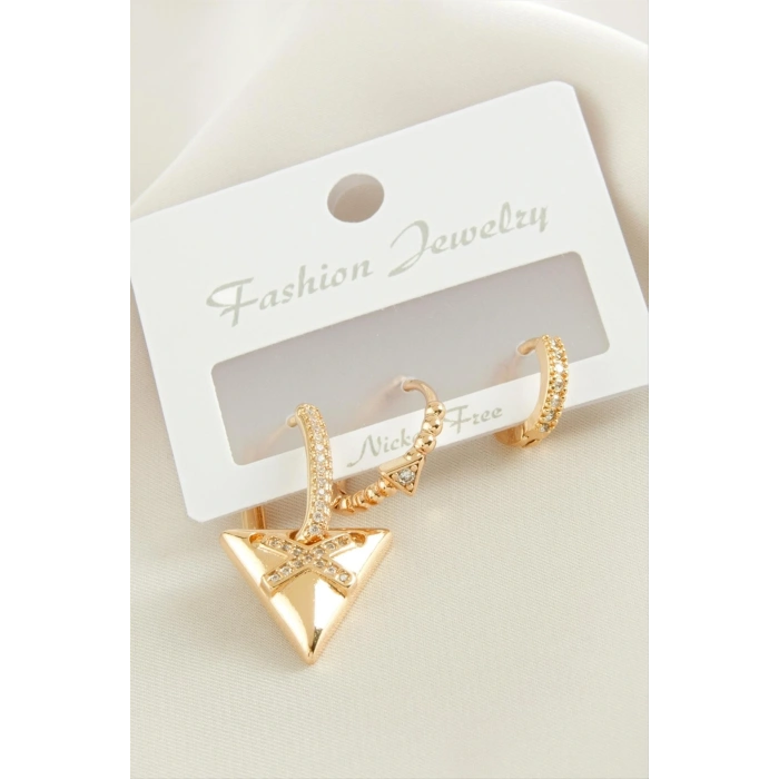 3 Adet ÜçgenZirkon Taşlı Küpe