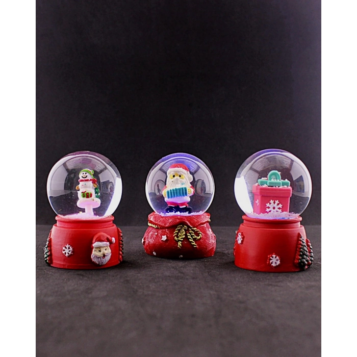 3 Adet Yeni Yıl Noel Hediyesi Temalı Mini Boy Işıklı Kar Küresi 6,5 cm - 36