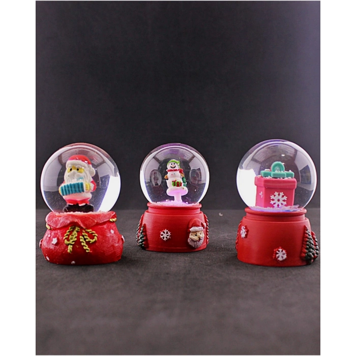 3 Adet Yeni Yıl Noel Hediyesi Temalı Mini Boy Işıklı Kar Küresi 6,5 cm - 36