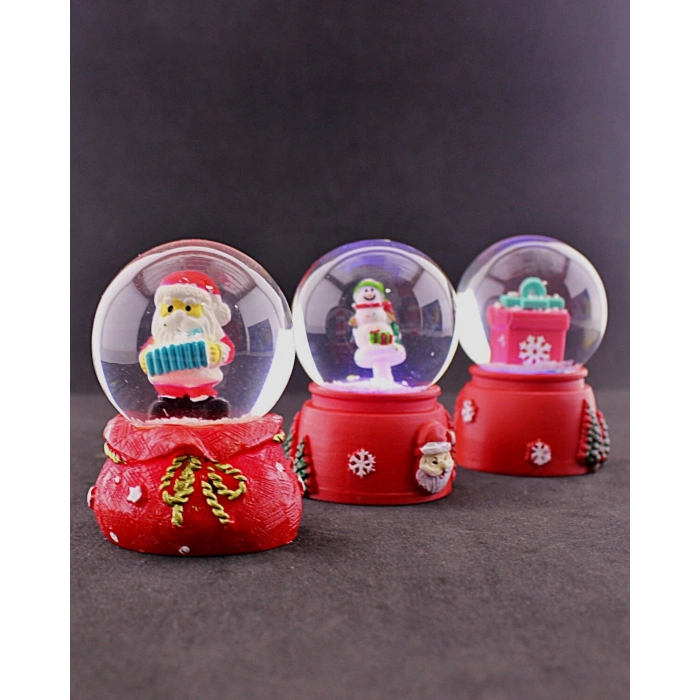 3 Adet Yeni Yıl Noel Hediyesi Temalı Mini Boy Işıklı Kar Küresi 6,5 cm - 36