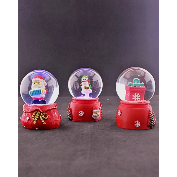 3 Adet Yeni Yıl Noel Hediyesi Temalı Mini Boy Işıklı Kar Küresi 6,5 cm - 36