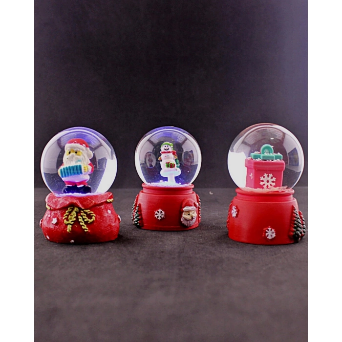 3 Adet Yeni Yıl Noel Hediyesi Temalı Mini Boy Işıklı Kar Küresi 6,5 cm - 36
