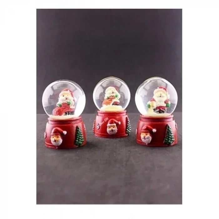 3 Adet Yeni Yıl Noel Baba Temalı Karışık Mini Boy Işıklı Kar Küresi 6,5 cm