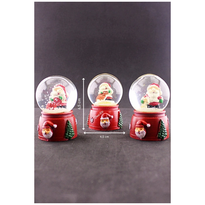3 Adet Yeni Yıl Noel Baba Temalı Karışık Mini Boy Işıklı Kar Küresi 6,5 cm