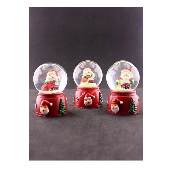 3 Adet Yeni Yıl Noel Baba Temalı Karışık Mini Boy Işıklı Kar Küresi 6,5 cm