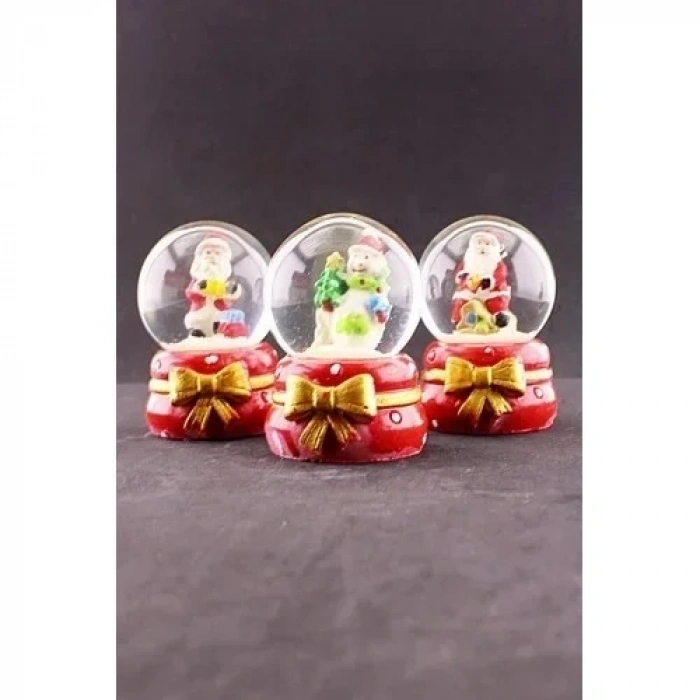 3 Adet Yeni Yıl  Noel Baba Temalı Mini Boy Işıklı Kar Küresi 6,5 cm