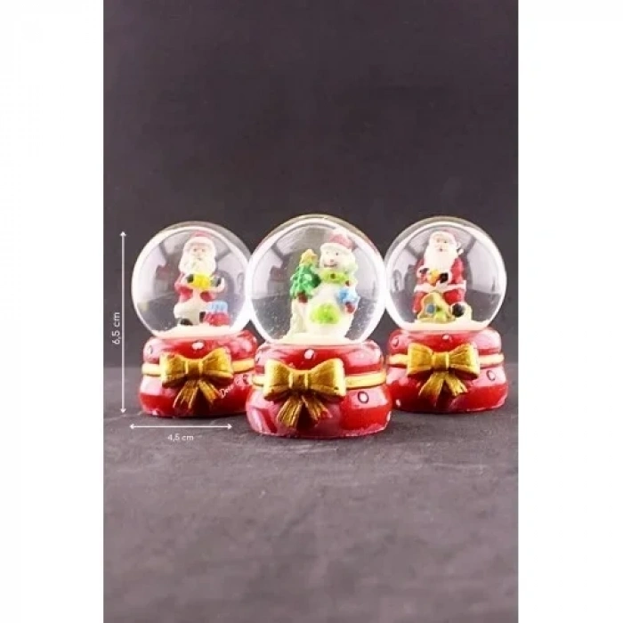 3 Adet Yeni Yıl  Noel Baba Temalı Mini Boy Işıklı Kar Küresi 6,5 cm