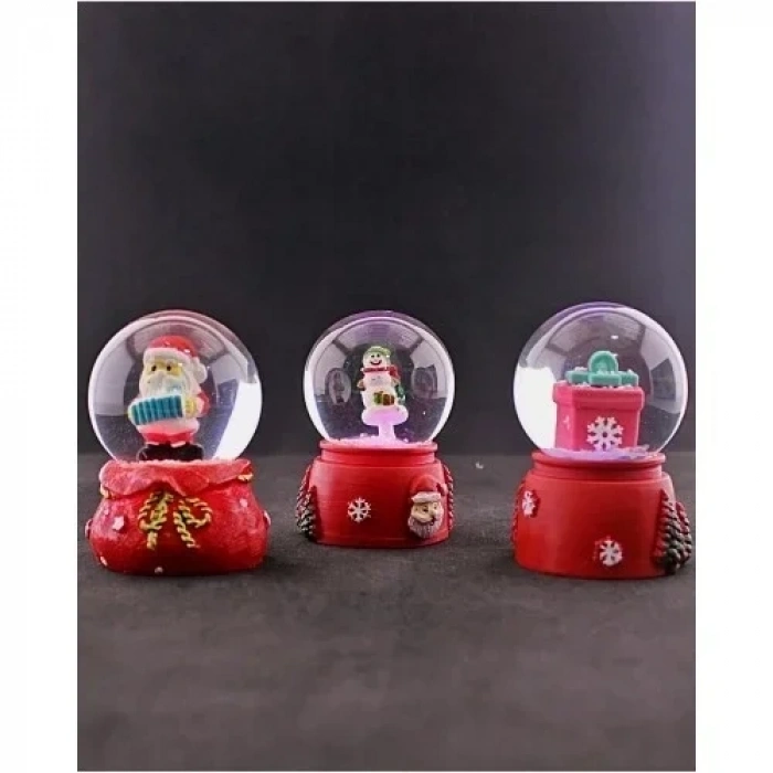 3 Adet Yeni Yıl  Noel Hediyesi Temalı Mini Boy Işıklı Kar Küresi 6,5 cm - 36