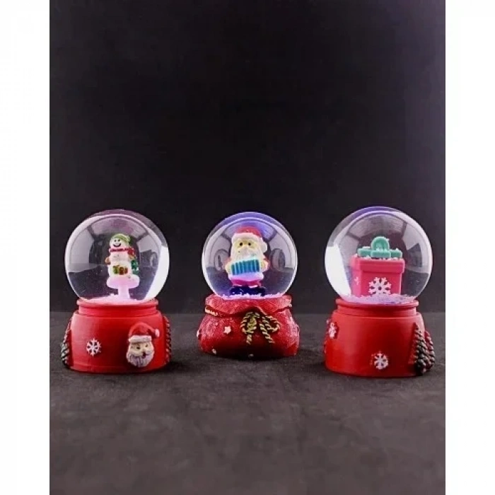 3 Adet Yeni Yıl  Noel Hediyesi Temalı Mini Boy Işıklı Kar Küresi 6,5 cm - 36