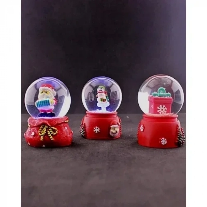 3 Adet Yeni Yıl  Noel Hediyesi Temalı Mini Boy Işıklı Kar Küresi 6,5 cm - 36