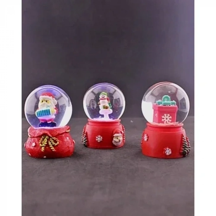 3 Adet Yeni Yıl  Noel Hediyesi Temalı Mini Boy Işıklı Kar Küresi 6,5 cm - 36