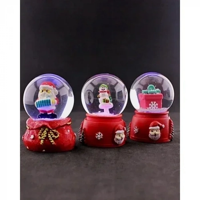3 Adet Yeni Yıl  Noel Hediyesi Temalı Mini Boy Işıklı Kar Küresi 6,5 cm - 36