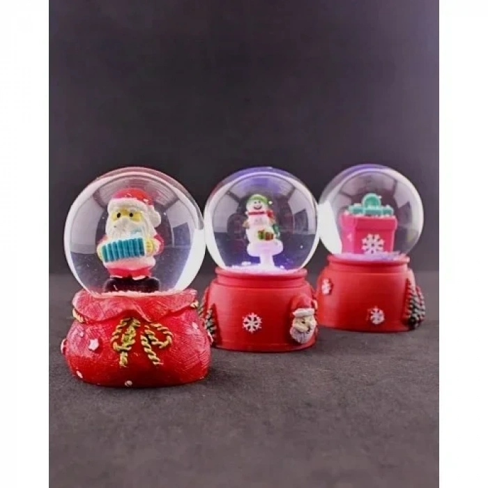 3 Adet Yeni Yıl  Noel Hediyesi Temalı Mini Boy Işıklı Kar Küresi 6,5 cm - 36