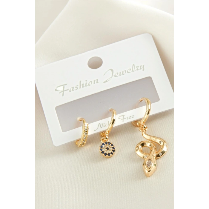 3 Adet Yılan Zirkon Taşlı Küpe