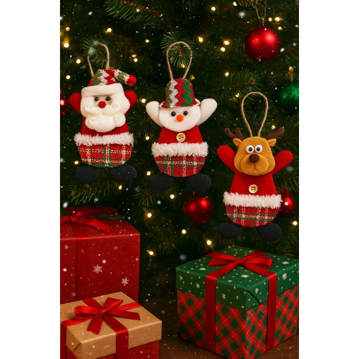 3 Adet Yılbaşı  Yeni Model Noel Çam Ağacı Süsü  Orta Boy 17 cm x 11 cm