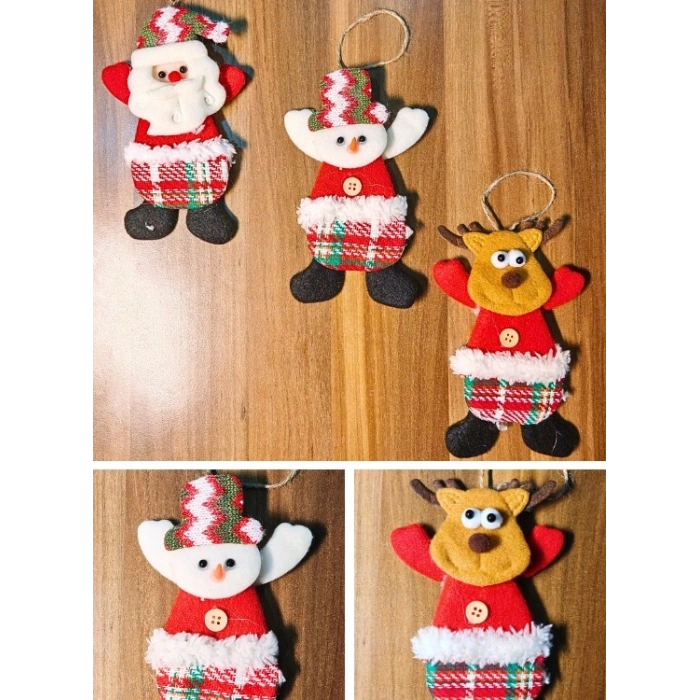 3 Adet Yılbaşı Çam Ağacı Süsü Peluş Tekstil Örme Orta Boy 17 cm x 11 cm