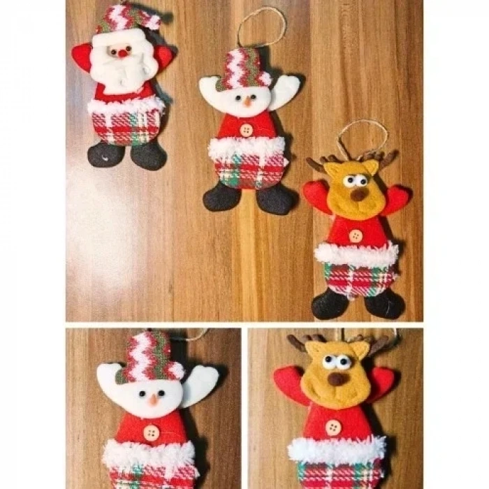 3 Adet Yılbaşı Çam Ağacı Süsü Peluş Tekstil Örme Orta Boy 17 cm x 11 cm