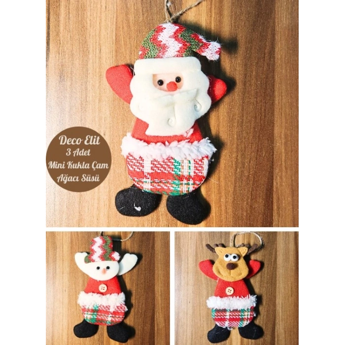 3 Adet Yılbaşı Çam Ağacı Süsü Peluş Tekstil Örme Orta Boy 17 cm x 11 cm