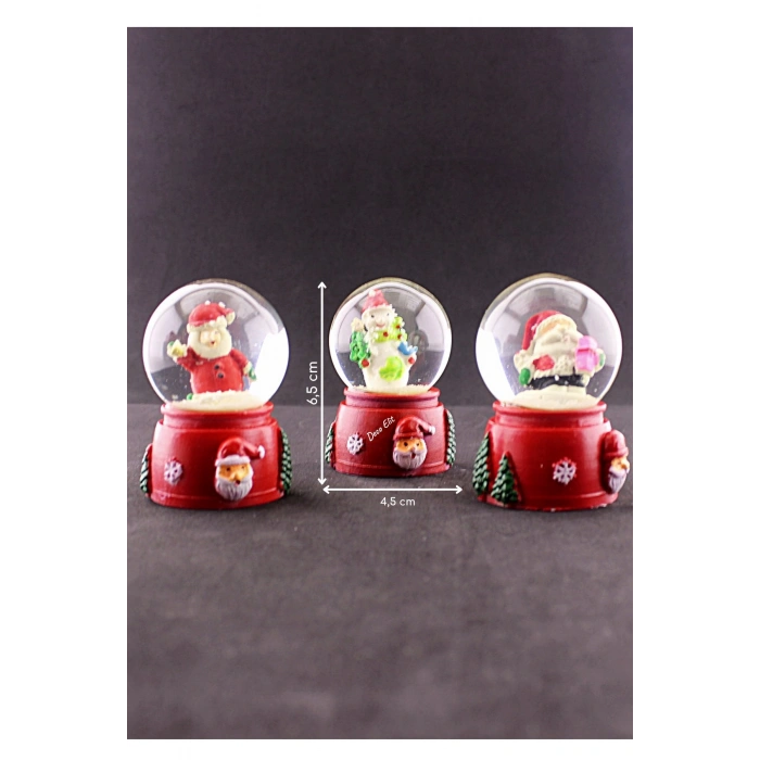 3 Adet Yılbaşı Noel Baba ve Kardan Adam Temalı Mini Boy Işıklı Kar Küresi 6,5 cm A