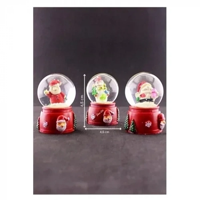 3 Adet Yılbaşı Noel Baba ve Kardan Adam Temalı Mini Boy Işıklı Kar Küresi 6,5 cm A