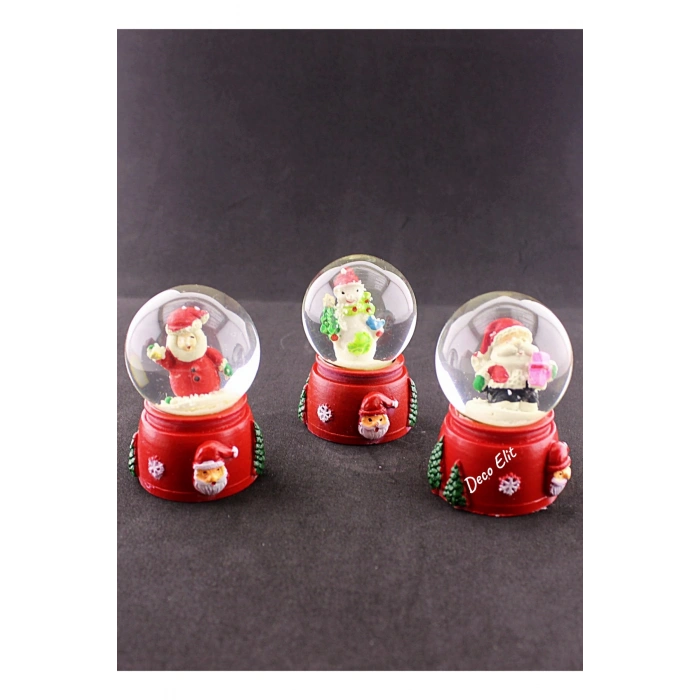 3 Adet Yılbaşı Noel Baba ve Kardan Adam Temalı Mini Boy Işıklı Kar Küresi 6,5 cm A