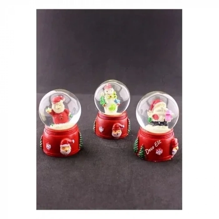 3 Adet Yılbaşı Noel Baba ve Kardan Adam Temalı Mini Boy Işıklı Kar Küresi 6,5 cm A