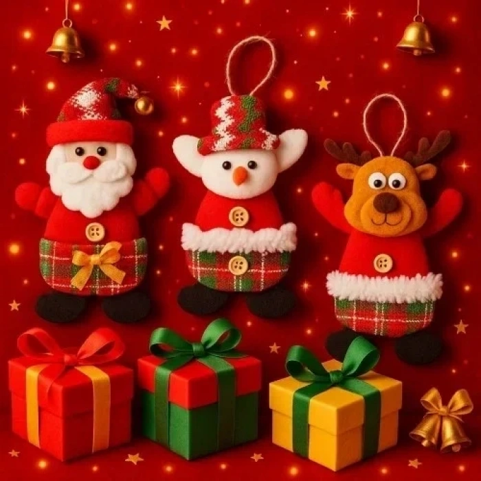 3 Adet Yılbaşı Yeni Model Noel Çam Ağacı Süsü Orta Boy 17 cm x 11 cm