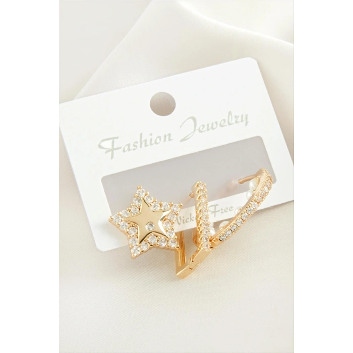 3 Adet Yıldız İnci Zirkon Taşlı Küpe