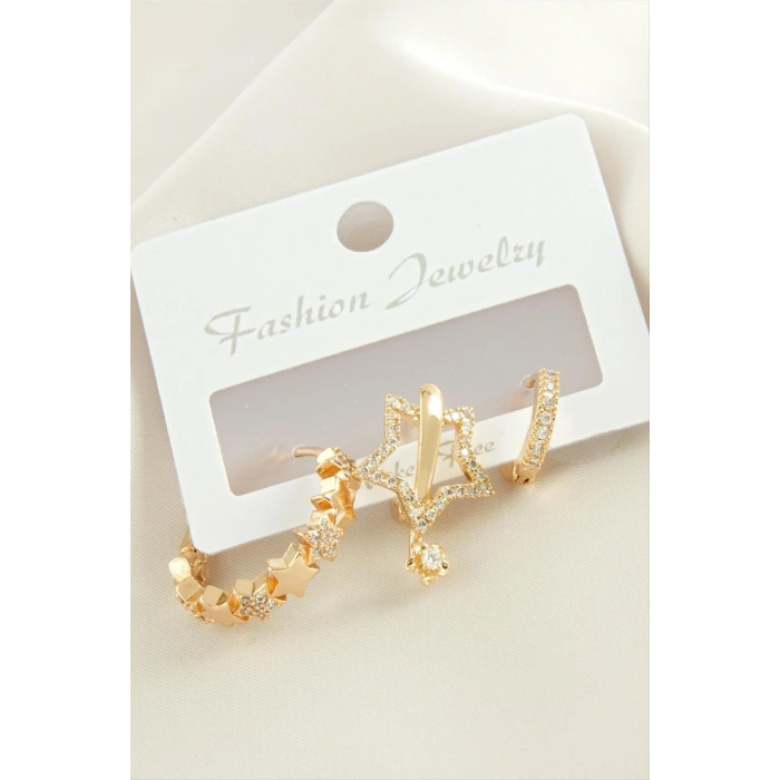 3 Adet Yıldız Zirkon Taşlı Küpe