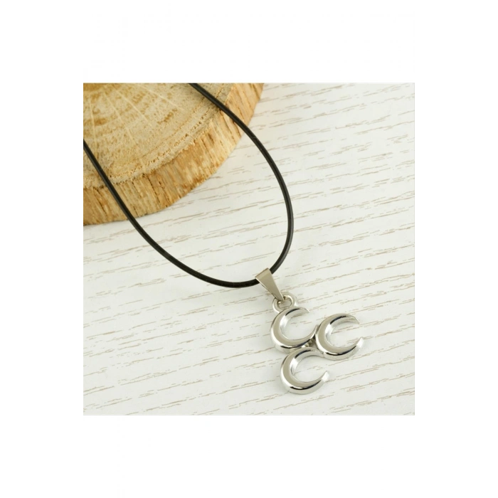 3 Hilal Metal Vinlex Deri Kolye