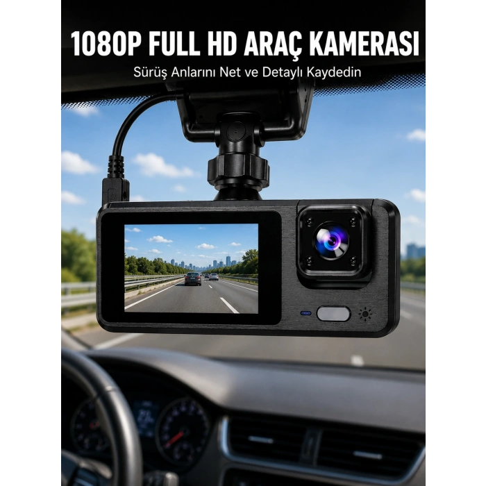 3 Kanallı Araç Kamerası – Full Hd 1080p Kayıt, 2” Ekran, Park Gözetimi Desteği Yeni Nesil