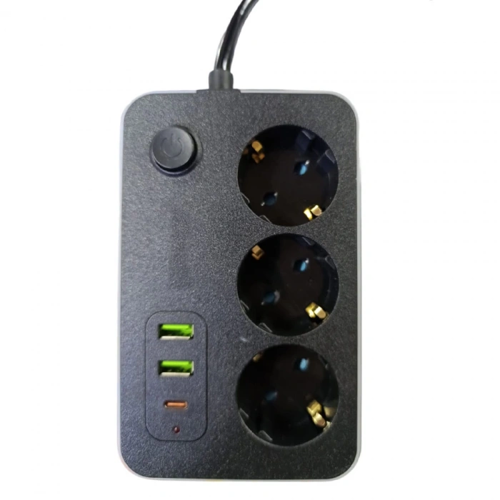 3 lü Akım Korumalı 2 Adet USB 1 Adet Type-C Girişli Priz 3414