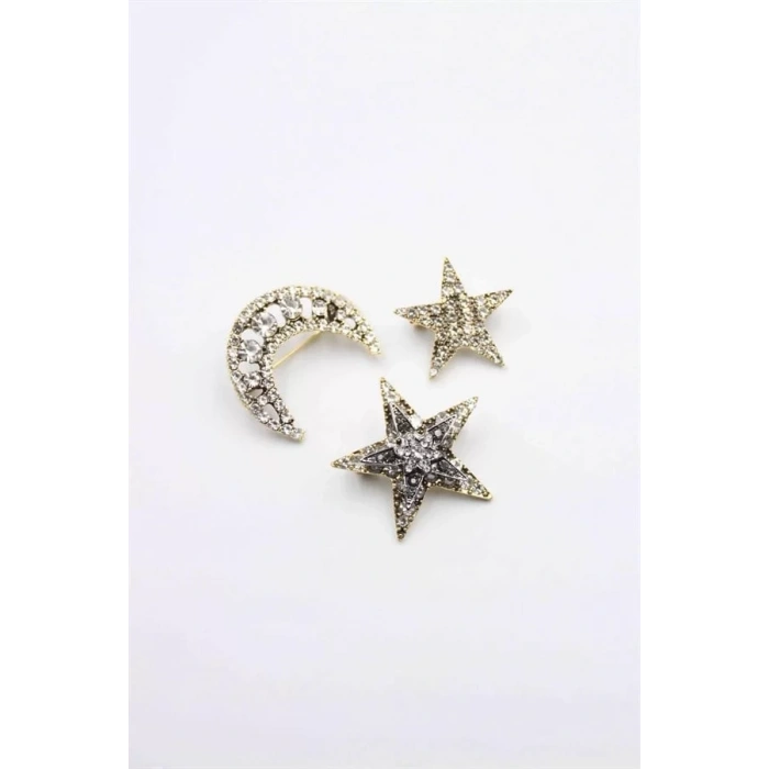 3lü Ay Yıldız Broş - Altın