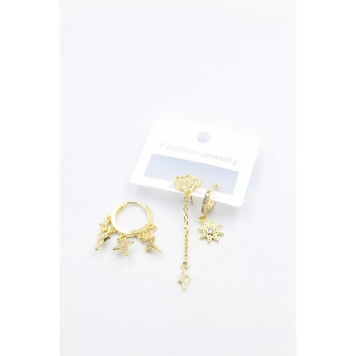 3lü Bulut Küpe - Altın