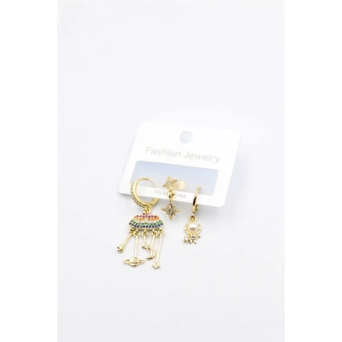 3lü Bulut Küpe - Altın