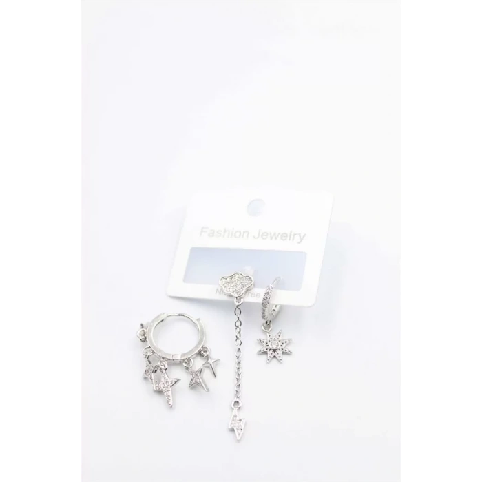 3lü Bulut Küpe - Gümüş