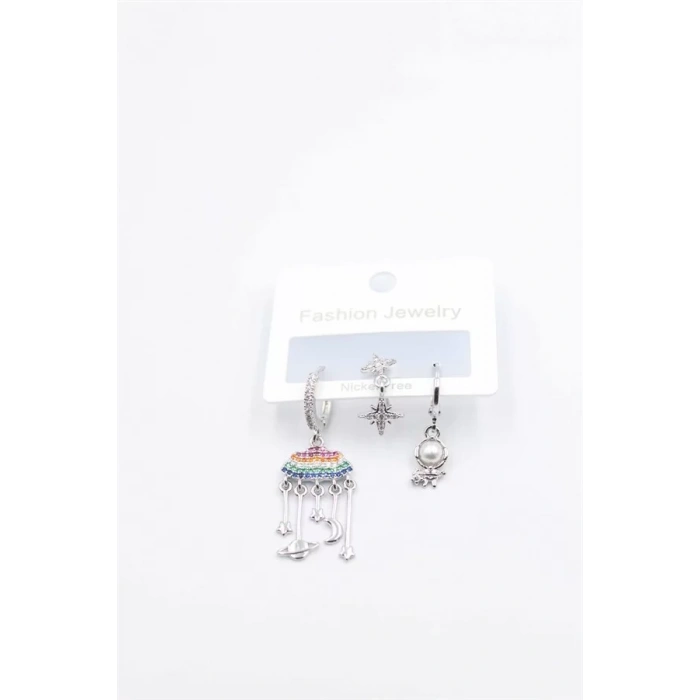 3lü Bulut Küpe - Gümüş