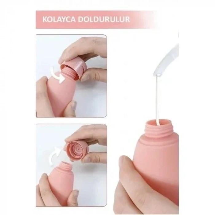 3lü Doldurulabilir Çantalı Seyahat Tipi Şişe Seti Boş Krem Şişesi 60ml