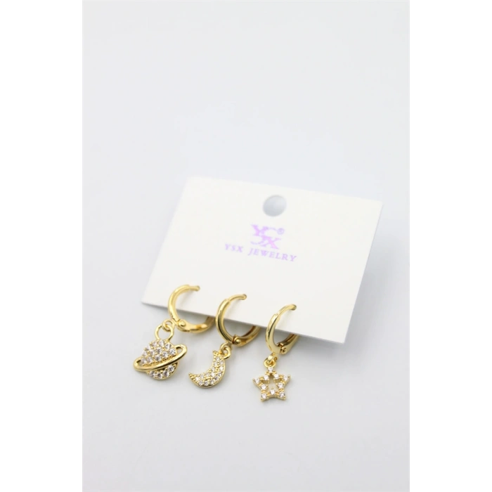 3lü Gezegen Küpe - Altın