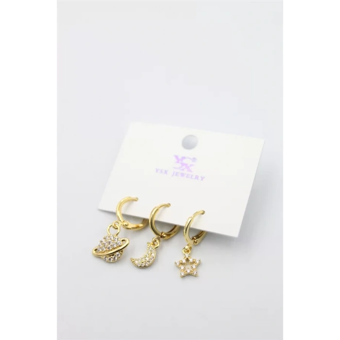 3lü Gezegen Küpe - Altın