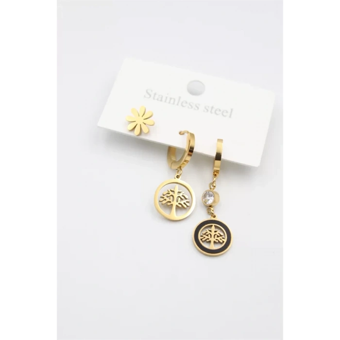 3lü Hayat Ağacı Küpe - Altın